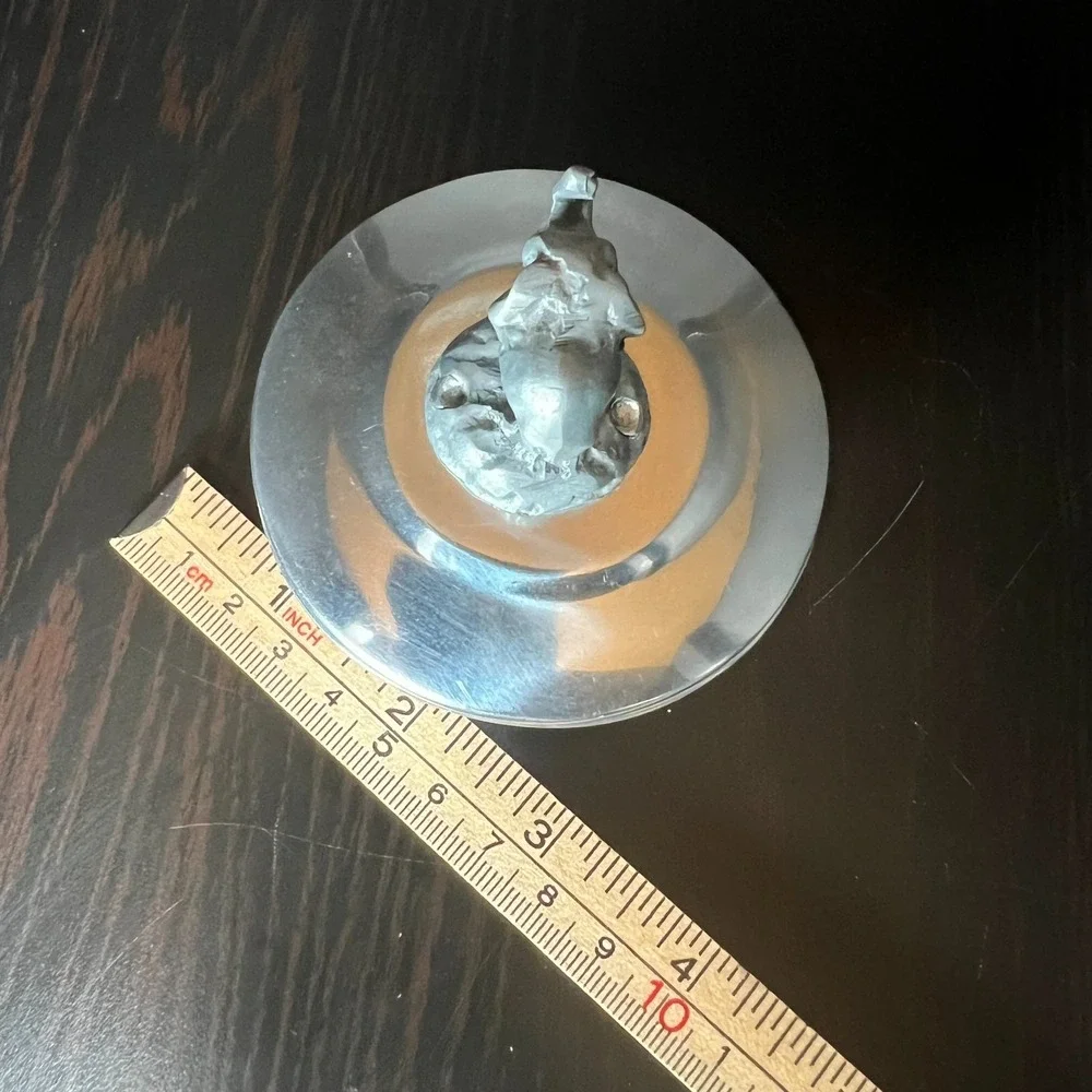Vintage Aluminum Elephant‎ Lid Trinket Dish Lidded Bowl Mid Century Safari Decor